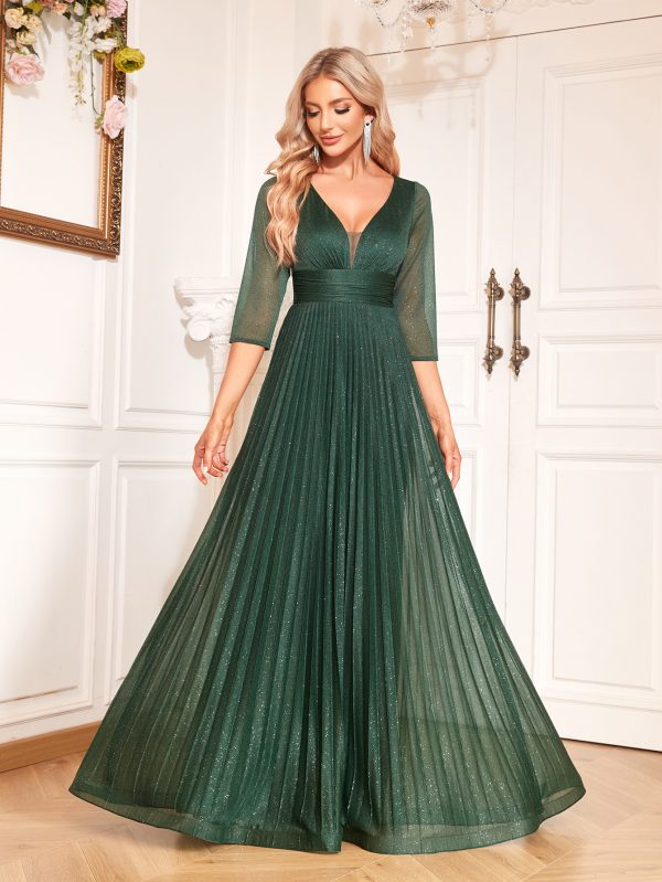 Chiffon Long Sleeve V-Neck Fishtail Evening Dress - Image 3