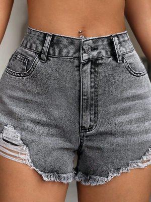 Casual Ripped High-Waist Jean Shorts for Women