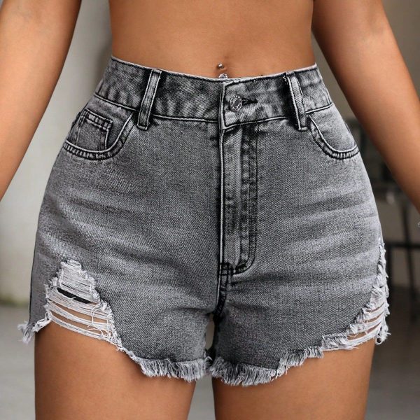 Casual Ripped High-Waist Jean Shorts for Women