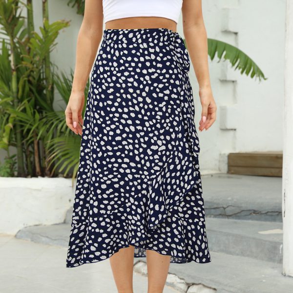 Popular One-Piece Printed Lace-up Sheath Irregular Asymmetric Casual Skirt - Image 2