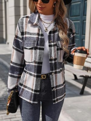 Women’s Brushed Plaid Collared Shacket