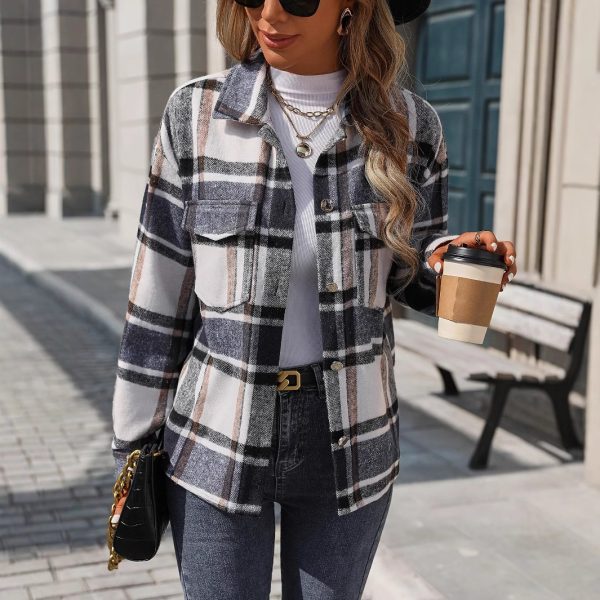 Women’s Brushed Plaid Collared Shacket