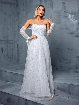 Off-Shoulder Backless Slit Tube Top Evening Wedding Dress