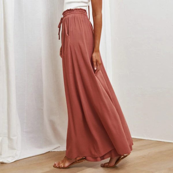 Summer Solid Color Elastic Waist Wide Leg Casual Pants - Image 4