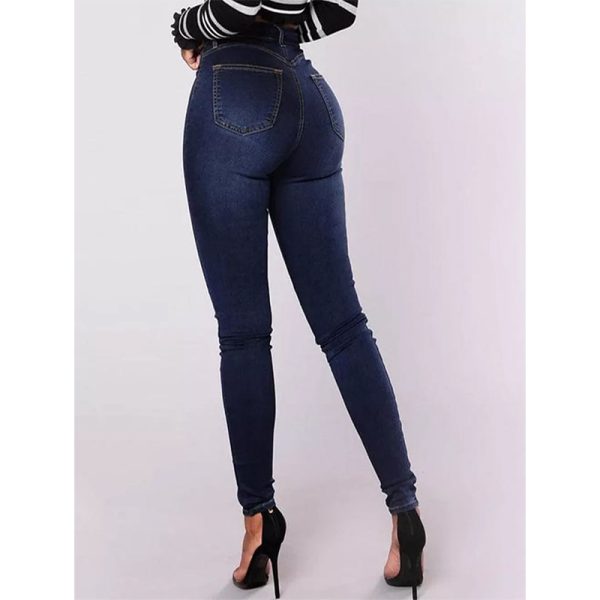 High-Waist Casual Slim Stretch Jeans for Women with Double Row Multi-Button Detail - Image 3