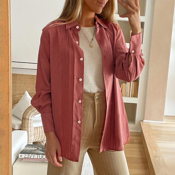 Women’s Single-Breasted Solid Color Cardigan Shirt - Image 2