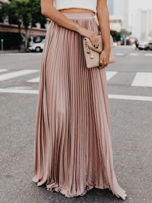 Summer Elegant Pleated Solid Color Wide Hem Skirt