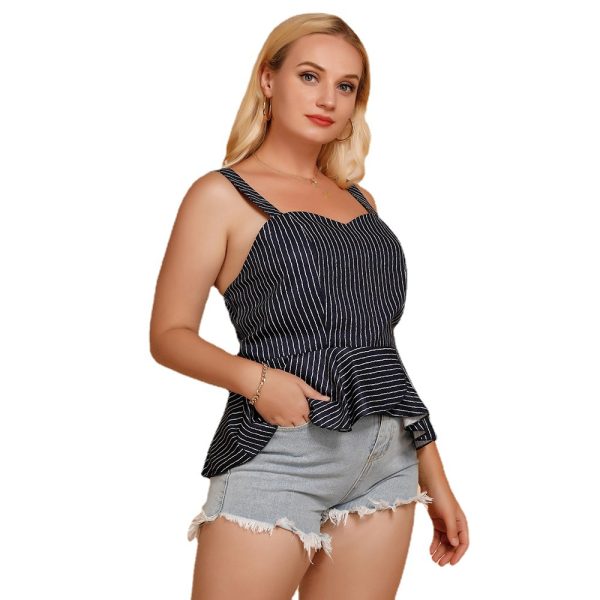 Plus Size Ruffled Striped Wrapped Chest Camisole - Image 5