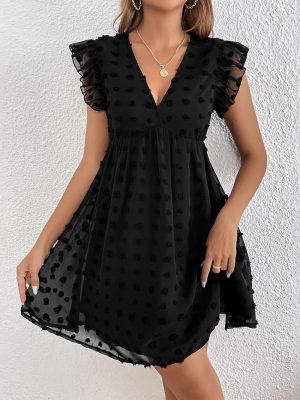 Summer Lotus Leaf Sleeve V-Neck Dress for Women