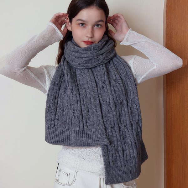 Women’s Winter Thickened Solid Color Knitted Woolen Scarf Shawl