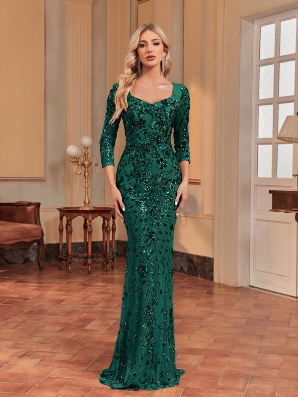 Women’s Long Sleeve Sequin Fishtail Maxi Dress - Image 3