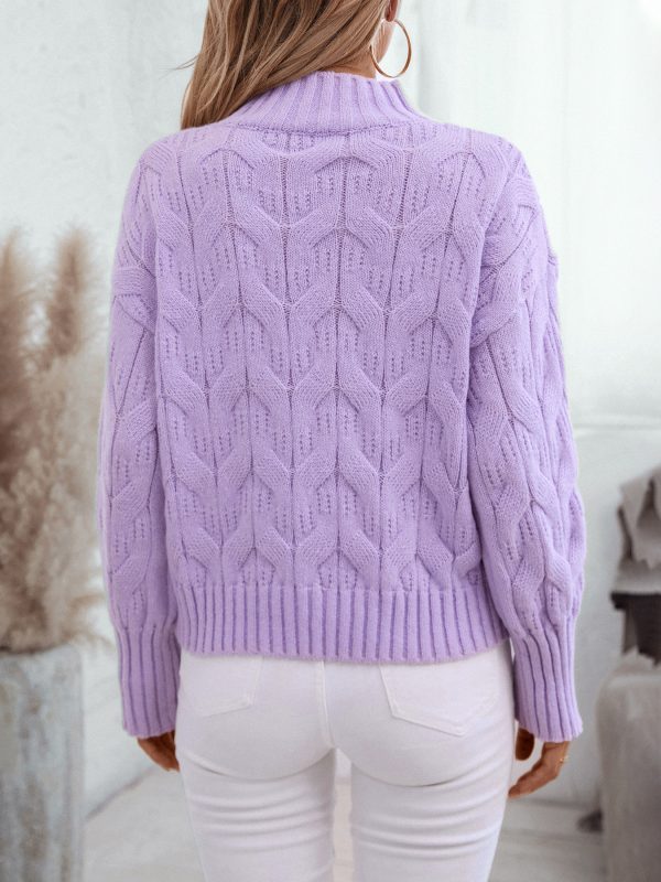 Loose Half Turtleneck Cable Knit Pullover Sweater for Women - Image 2