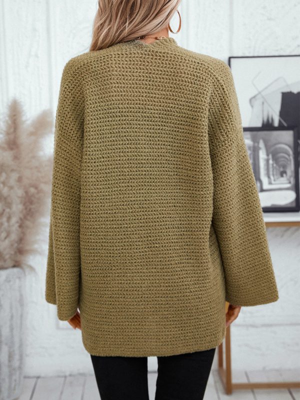 Solid Color Pocket Knitted Sweater Cardigan for Women - Image 2