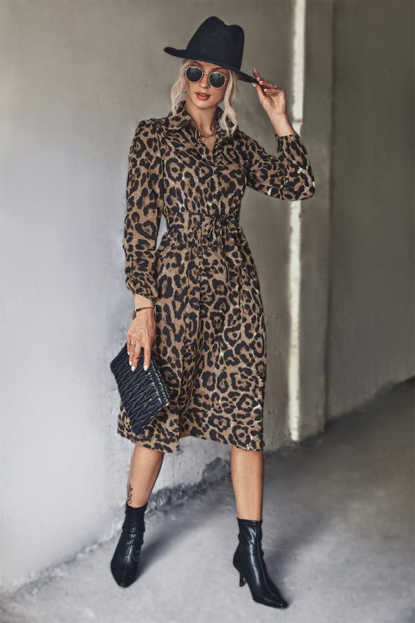 Autumn Winter Women’s Classic Sexy Leopard Print Long Sleeve Split Dress - Image 2