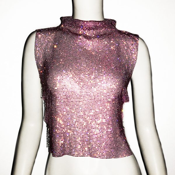 Luxury Rhinestone Turtleneck Diamond Vest - Image 4