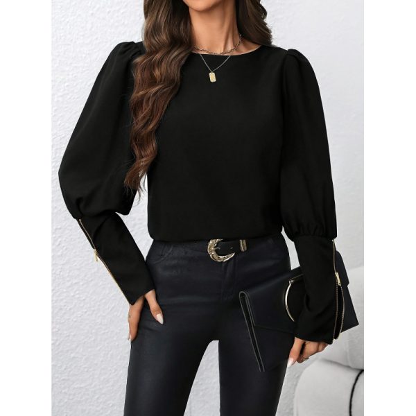 Women Office Long Sleeve Zipper Top Shirt - Image 2