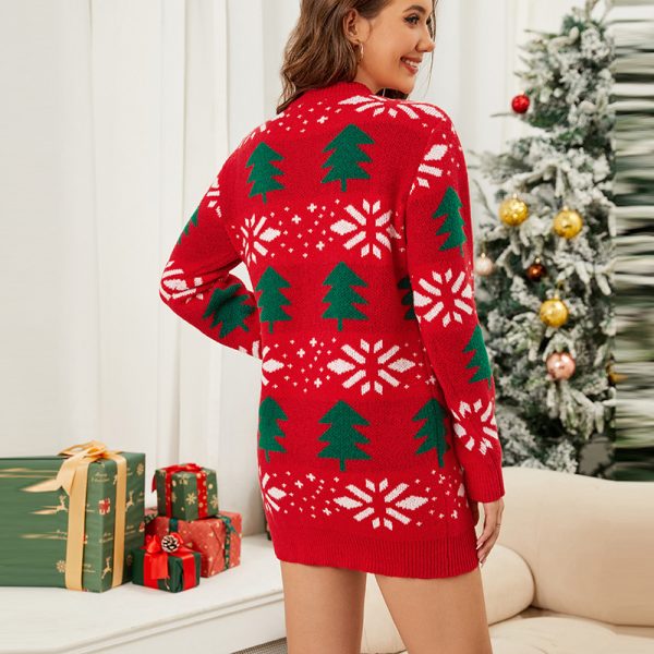 Women’s Christmas Tree Red Knitted Sweater Dress - Image 4