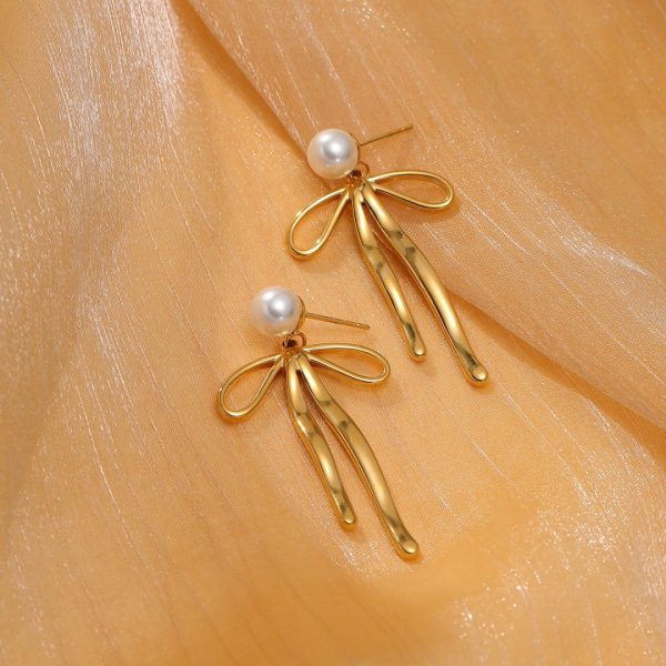 Pearl Bow Titanium Steel Earrings Women High Grade Studs