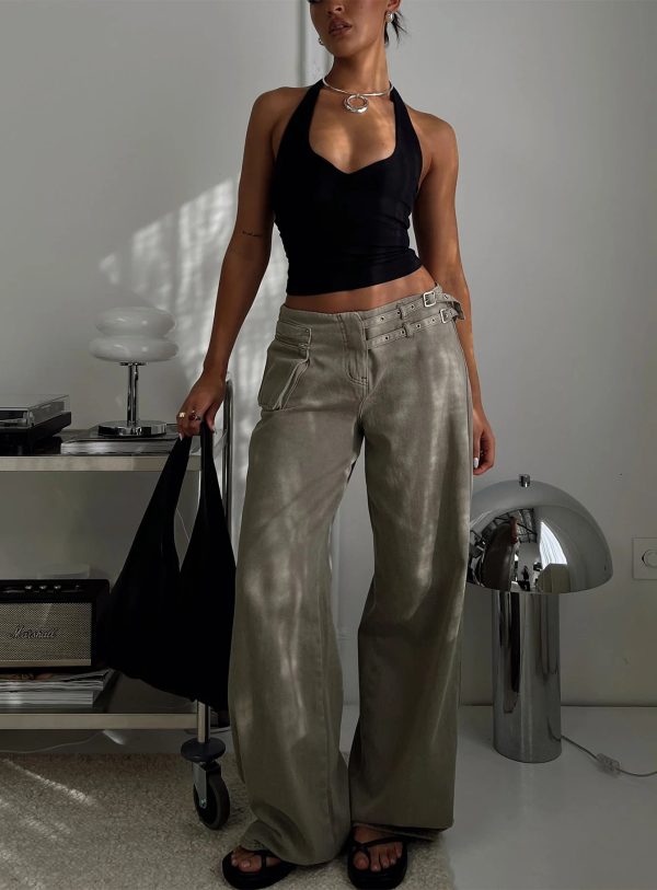 Women’s Personality Street Adjustable Buckle Waist Loose Trousers with Side Pocket Detail - Image 4