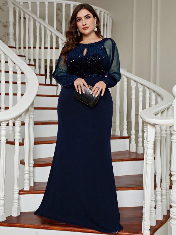 Plus Size Slim Fit Solid Color Evening Cocktail Dress - Image 3