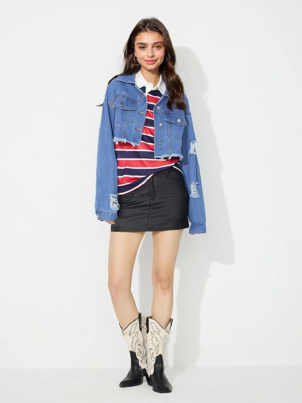 Autumn Casual Loose Short Denim Coat for Women - Image 2