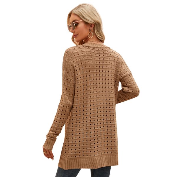 Mid-Length Loose Office Knitted Coat Solid Color Long Sleeve Sweater Cardigan - Image 5