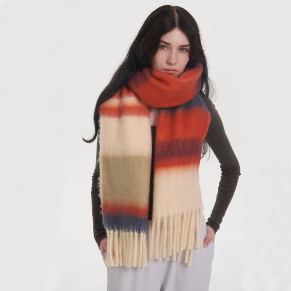 Soft Striped Mohair Cashmere-Like Plaid Scarf for Women - Image 4