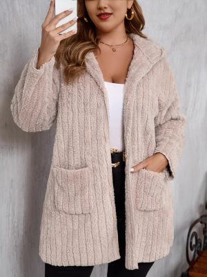 Plus Size Thick Hooded Double-Sided Plush Cardigan Coat