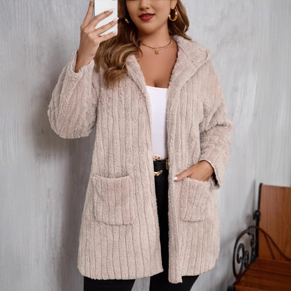 Plus Size Thick Hooded Double-Sided Plush Cardigan Coat