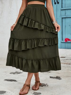 Women’s High-Waist Tiered Mid-Length Pleated Dress