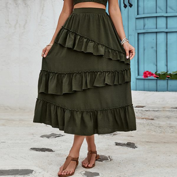 Women’s High-Waist Tiered Mid-Length Pleated Dress