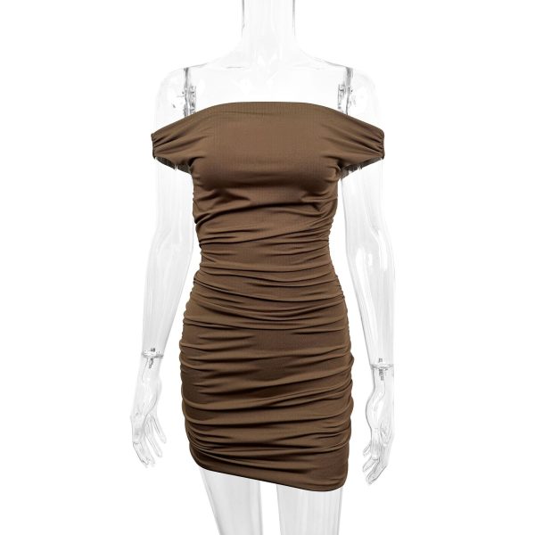 Sexy Off-Shoulder Pleated Hollow Out Cutout Sheath Dress for Women - Image 4