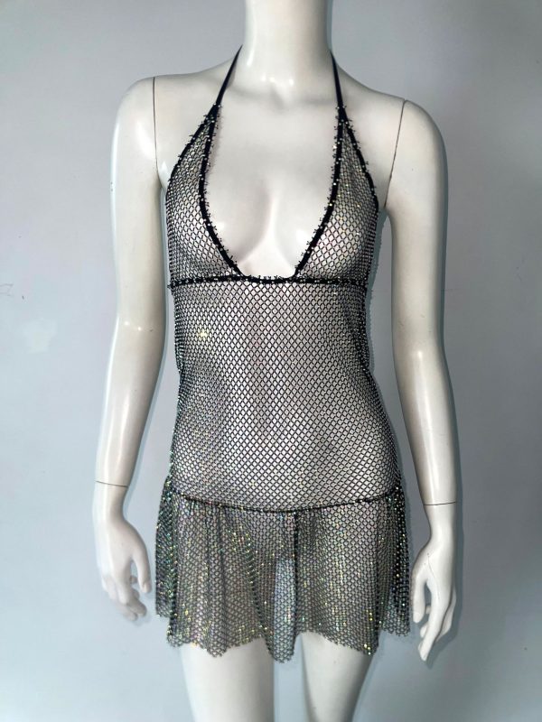 Sexy Mesh Rhinestone Slim Fit Sling Dress - Image 3