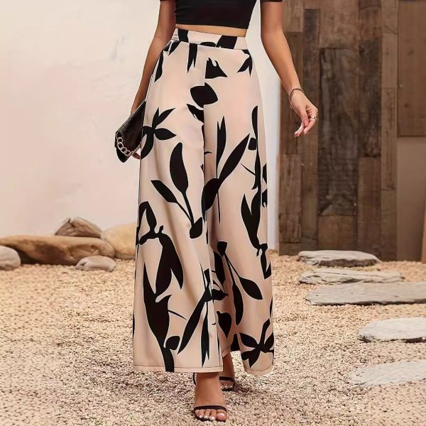 High-Waist Leaf Print Wide-Leg Pants