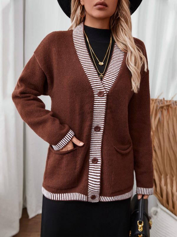 Autumn Winter Striped Loose Sweater Coat for Women - Image 2