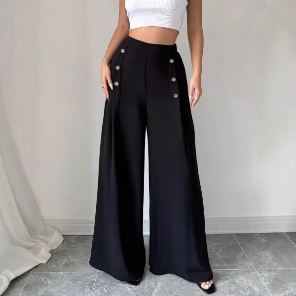 Women’s High Waist Solid Color Wide Leg Pants