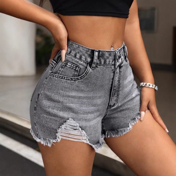 Casual Ripped High-Waist Jean Shorts for Women - Image 4