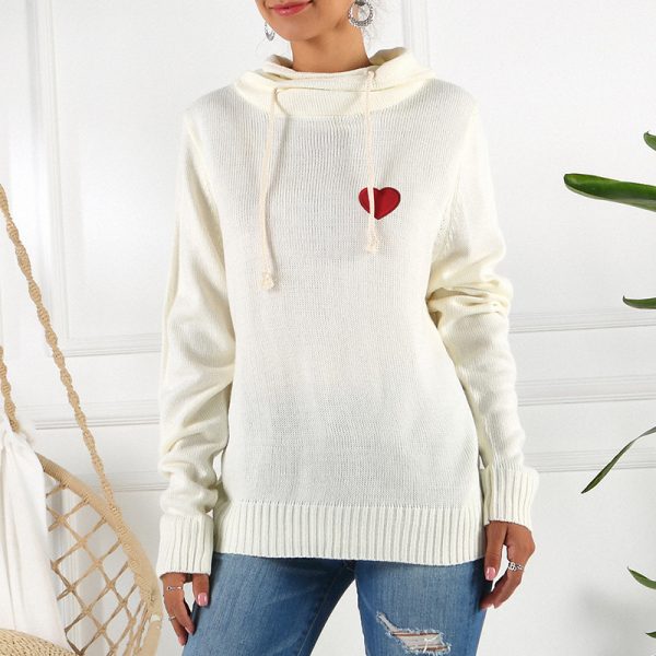 Valentine's Day Pullover Love Sweater Casual Loose Pile Collar Drawstring Long Sleeve Knitted Top