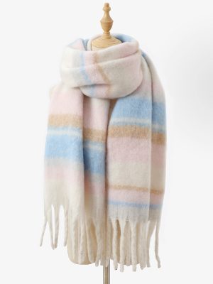 Women’s Colorful Plaid Tassel Mohair Circle Yarn Scarf