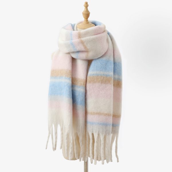 Women’s Colorful Plaid Tassel Mohair Circle Yarn Scarf