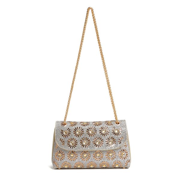 Floral Rhinestone Chain Crossbody Shoulder Party Dinner Bag