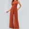 Women Solid Color High Waist Slim Fit Bodysuit Wide Leg Evening Dress