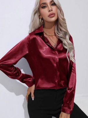 One Button Satin Shirt Office Long Sleeve Shirt Spring Summer Loose Top