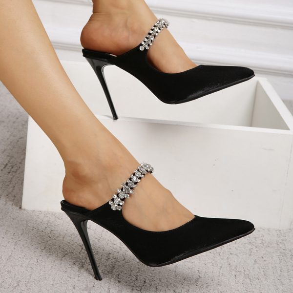 French Rhinestone Pointed Toe Mary Jane Heels for Women - Image 2