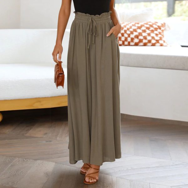 Summer Solid Color Elastic Waist Wide Leg Casual Pants - Image 2