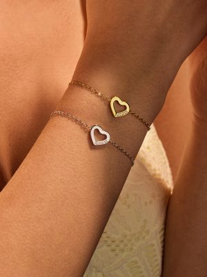 Peach Heart Hollow Out Cutout Stainless Steel Bracelet Minority