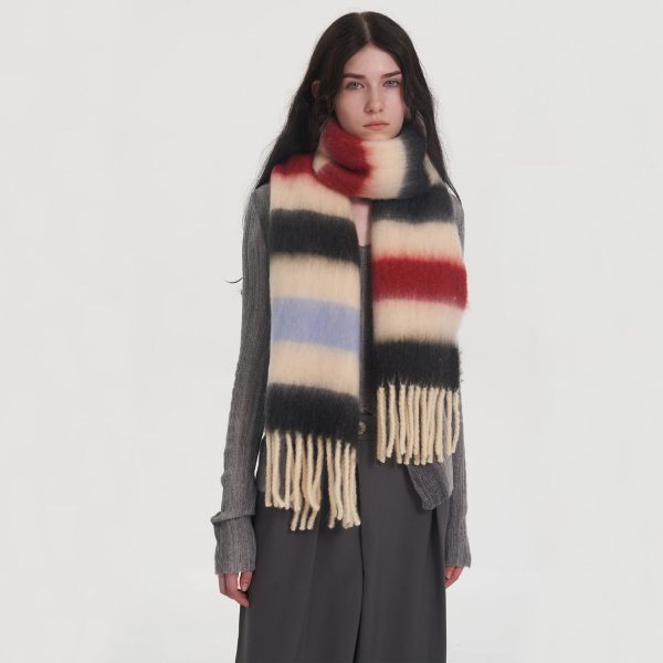 Soft Striped Mohair Cashmere-Like Plaid Scarf for Women - Image 3