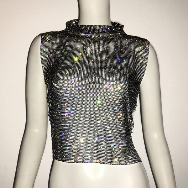 Luxury Rhinestone Turtleneck Diamond Vest - Image 7