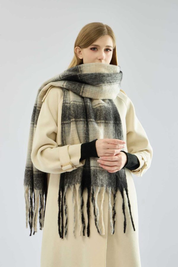 Mohair Plaid Tassel Scarf for Women - Thickened Warm Winter Wrap - Image 2