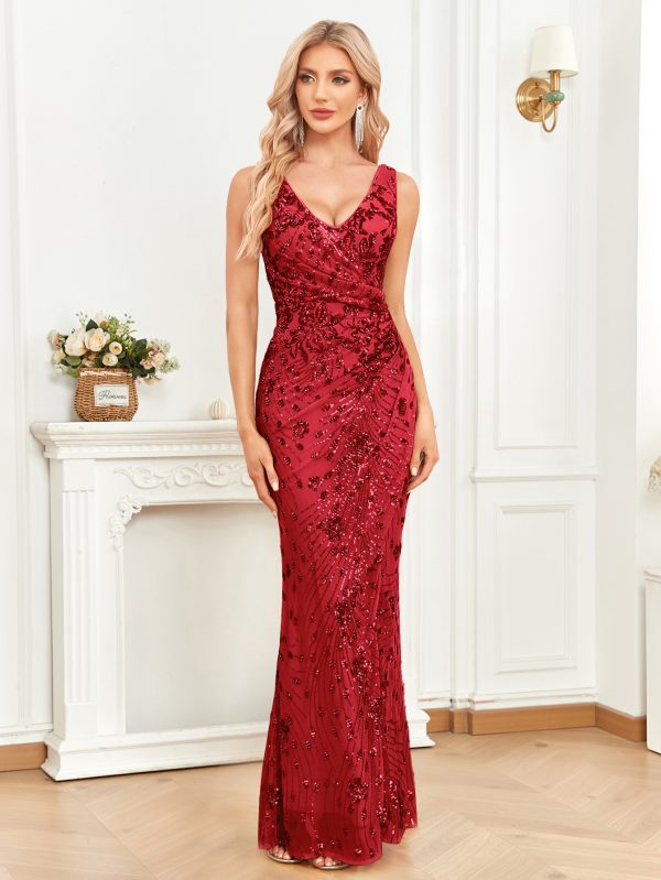 Sleeveless Sequin Evening Dress - Slit Fishtail Cocktail Gown - Image 4